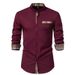 Men's Clothing New Men's Stand Collar Henry Shirt Plaid Colorblock Long Sleeve Shirt_viptrois.com
