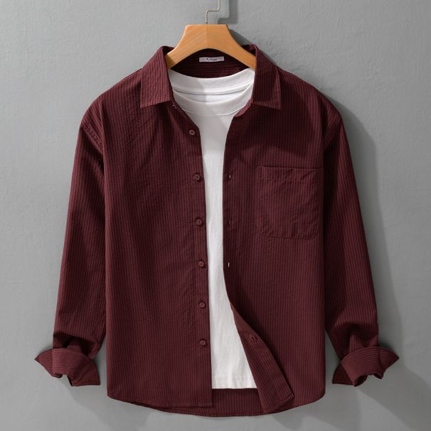 Autumn Simple And Versatile Men's Long Sleeved Shirt, Casual And Loose Men's Retro Striped Youth Shirt_viptrois.com