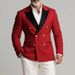 Autumn And Winter Banquet Men's Color Matching Eye Catching Suit Jacket Slim Button Suit Jacket_viptrois.com