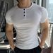 Men's Slim Fit T-Shirt Henley Collar Short Sleeve Fitness Running Training Base Layer Sportswear_viptrois.com