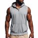 Men's New Summer Hooded Undershirt Sports Fitness Training Zipper Cardigan Sleeveless Vest Tops_viptrois.com