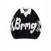 Pure Two-Piece Turn-Down Collar College Loose Casual Color Block Versatile Lazy Autumn Winter Letter Design Sweater_viptrois.com