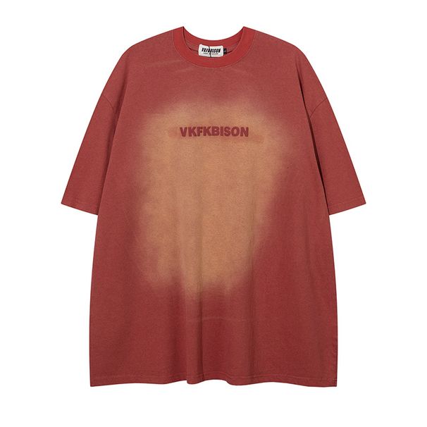 VK Men's Clothing | Summer Heavyweight Fashion Brand Retro English Words Men's T-shirt Retro Distressed Loose Short Sleeve T-shirt Men/Women_viptrois.com