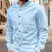 Men's Hawaiian Style Stand Up Collar Breathable Linen Henry Collar Casual Long Sleeved Shirt_viptrois.com