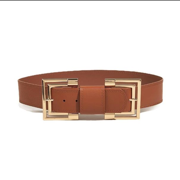 Women's Belts Personality Double Buckle Metal Wide Belt Fashion Pin Buckle With Skirt Waist Belt_viptrois.com