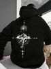 Men's Autumn And Winter Casual Fashionable Loose Hooded Sweatshirt With Mountain And Compass Print Warm Long Sleeved Pullover Sweater_viptrois.com