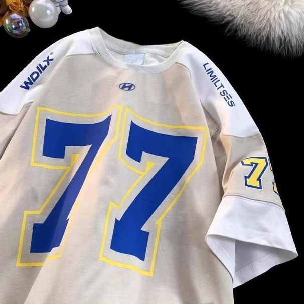 Men's Clothing Navy Blue Heavy Short Sleeved T Shirt Summer Baseball Ice Hockey Uniform_viptrois.com