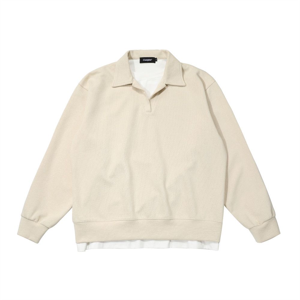 Loose Casual Turn-Down Collar Sweatshirt Pullover Two-Piece Men's Spring And Autumn American Street Fashion Solid_viptrois.com