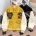Men's Clothing Hip-Hop Heavyweight Embroidered Baseball Jacket - Retro Collar, Color Blocking, Streetwear Fashion (Black/Yellow, Sizes M-XXL)_viptrois.com