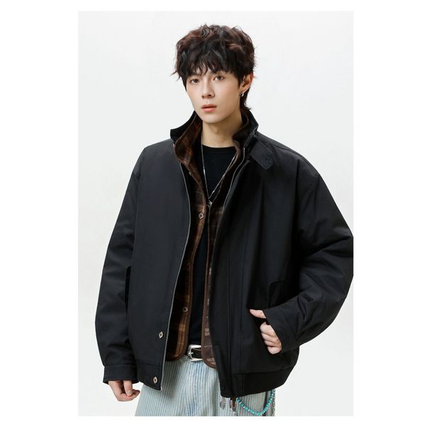 Winter American Style Stand Collar Workwear Jacket Men's Trendy Brand Couple Loose Basic Flight Fake Two-Piece Cotton_viptrois.com