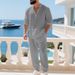 Autumn American Loose Linen Casual Trend Hawaiian Home Commuting Henry Shirt Long Sleeved Trousers Suit_viptrois.com