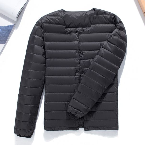 This Is A New Lightweight Down Jacket For Men With A Collarless, Warm Inner Lining. It Is A Large-sized Winter Coat With A Round Neck And V-neck_viptrois.com
