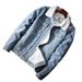 Trendy Men's Light Washed Denim Jacket With Fleece Lining, Slim Fit Winter Coat, Casual Streetwear For Youth_viptrois.com