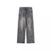 European And American Street Retro High-End Feel Distressed Flared Jeans For Men, Trendy Brand, Loose Washed Vintage_viptrois.com