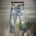 Men's Clothing Ripped Nine Point Jeans Thin Style Trendy Brand Slim Fit Skinny Pants_viptrois.com