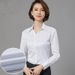 Women's Slim Fit V-Neck Professional Blouse, Long Sleeve Office Shirt For Interview & Business, White Formal Shirt For Work & Career_viptrois.com