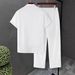 Men's Clothing White Breathable Men's Sports Casual Fashion Short Sleeved Trouser Suit Slightly Elastic Trendy Men's Clothing_viptrois.com