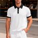 Men's Casual Sporty Polo Shirt - Breathable Knit Fabric, Relaxed Fit, Color Block Design, Short Sleeve, Versatile For Summer_viptrois.com