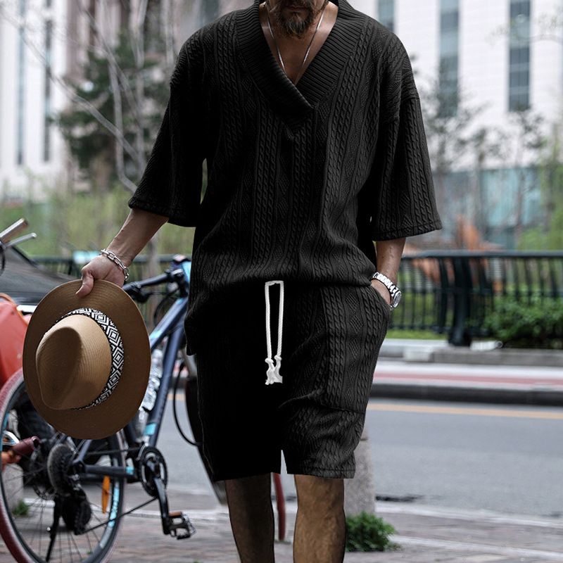 Men's Clothing Casual Trousers V Neck Versatile Jacquard Sweater Men's Autumn Suit_viptrois.com