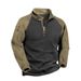 2026 Fashion Polar Fleece Outerwear Men Stand Collar Splicing Shoulder Connection Long Sleeve Casual Loose Double-Sided Fleece Sweatshirt_viptrois.com