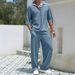 Men's Clothing New Commuter Suits Casual Shirt Solid Color Short Sleeved Trousers Men's Two Piece Casual Suit_viptrois.com