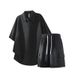 Heavy Knitted Jacquard Short Sleeved Polo Shirt Suit Men's Summer Trend Loose Large Size Casual Sports Two Piece Suit_viptrois.com