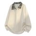 Oversized Plaid Collar Sweatshirt For Men – Vintage Jacquard Pullover, Long Sleeve Loose Fit (Sizes M-8XL, Black/White/Charcoal/Beige)_viptrois.com