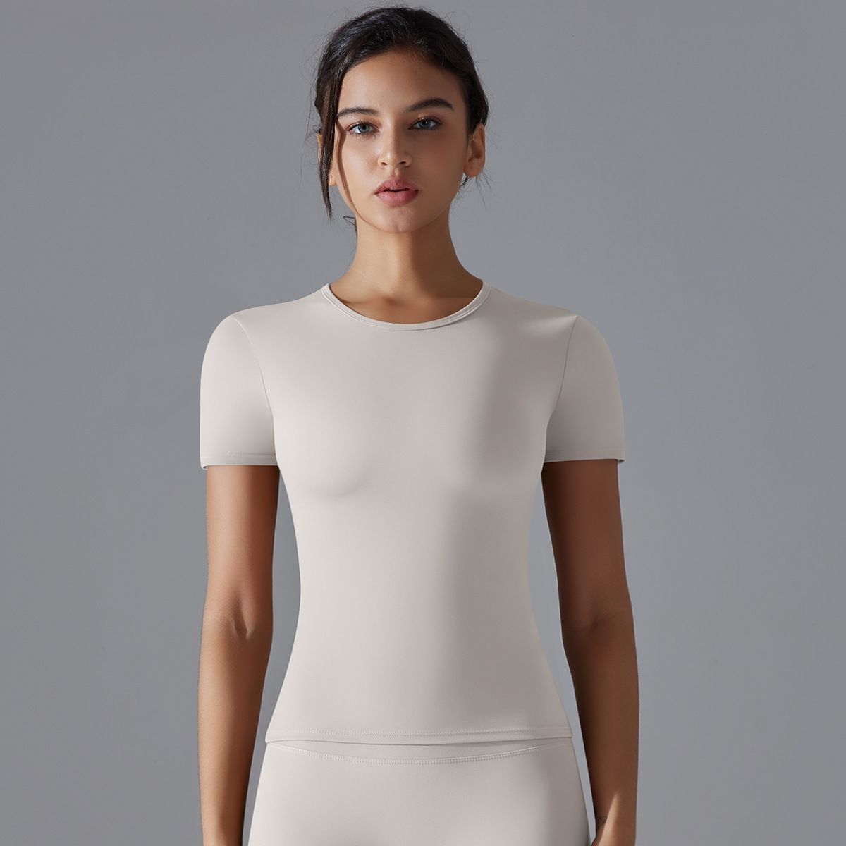 New Solid Color Double-Sided Brushed High Elasic Tigh Breahable Shir Shor Sleeve Spors Running Finess Yoga_viptrois.com