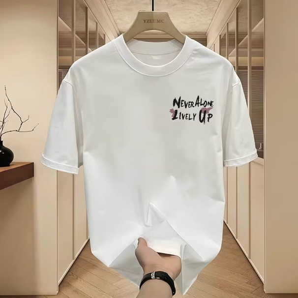 2025 New Heavyweight Trendy Brand Pure Cotton Printed Men's Short Sleeve T-Shirt Summer Hot Trend Casual Round Neck Tee_viptrois.com