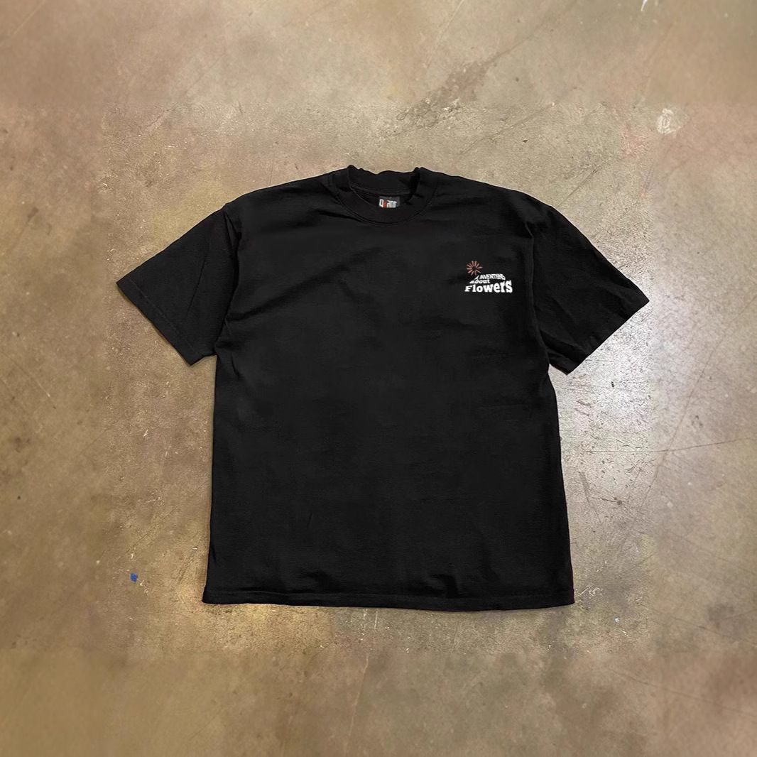 Heavyweight Pure Cotton Oversized T-Shirt Short Sleeved Print On Left Chest For Couples Trendy Men And Women_viptrois.com