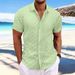 Men's Clothing Casual Loose Fit Short Sleeve Shirt Plaid Jacquard Design, Breathable & Lightweight Stylish Tops (White, Beige, Green, Yellow-Green)_viptrois.com