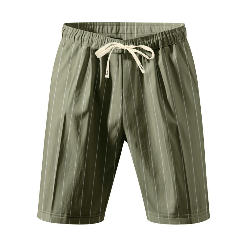 Men's Clothing Men's Trendy 5 Point Shorts Summer Loose Beach Linen Breathable Vertical Striped Jacquard Drawstring_viptrois.com
