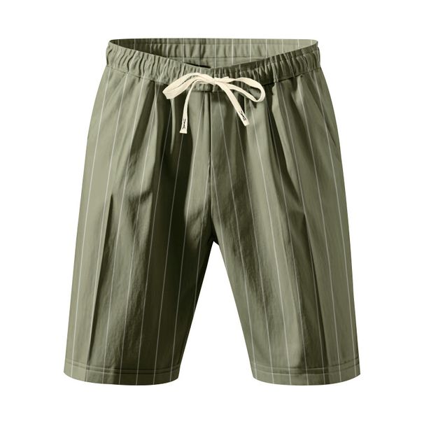 Men's Clothing Men's Trendy 5 Point Shorts Summer Loose Beach Linen Breathable Vertical Striped Jacquard Drawstring_viptrois.com
