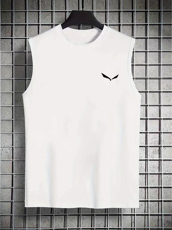 100% Pure Cotton Men's Summer Casual Sports Fitness Loose Bird Print Breathable Round Neck Sleeveless Vest_viptrois.com