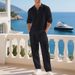 Linen Men's Casual Loose Fitting Two Piece Set Spring Autumn Simple Polo Shirt And Pants_viptrois.com