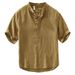 Men's Clothing Retro Stand Collar Cotton And Linen Shirt Men's Casual Simple Short Sleeve Thin Linen Shirt One Piece_viptrois.com