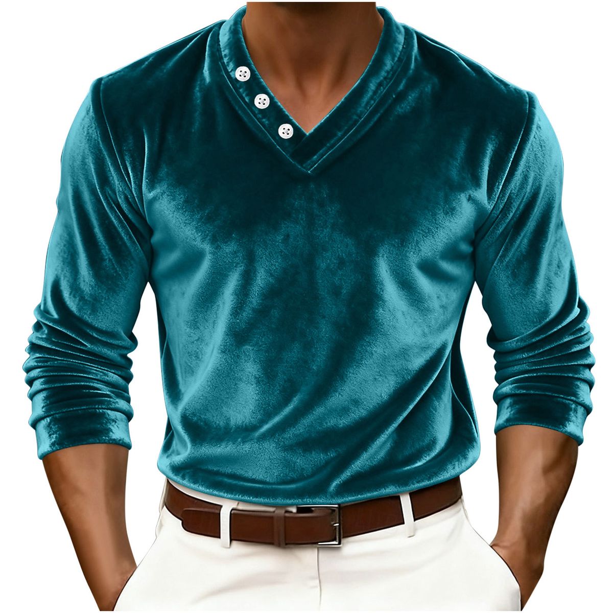 Men's Slim Fit V-Neck Long Sleeve T-Shirt – Lightweight Polyester Blend, Breathable & Wrinkle-Resistant, Versatile Layering Essential (8 Colors)_viptrois.com