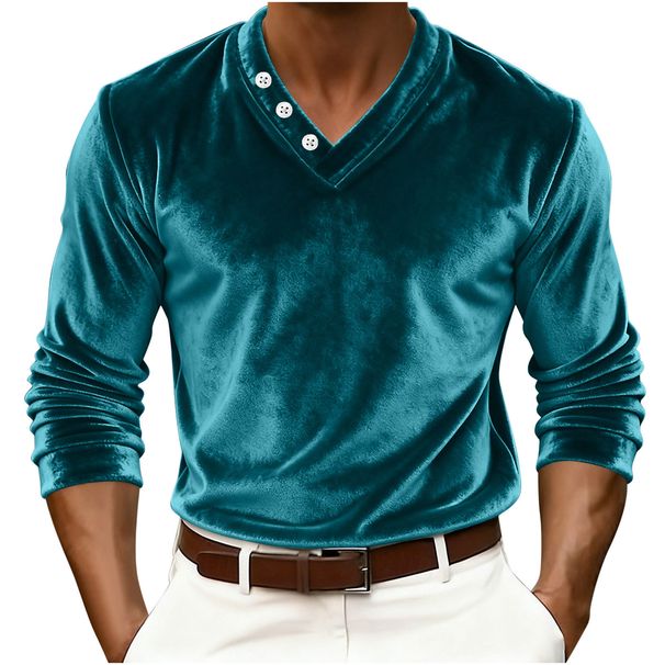 Men's Slim Fit V-Neck Long Sleeve T-Shirt – Lightweight Polyester Blend, Breathable & Wrinkle-Resistant, Versatile Layering Essential (8 Colors)_viptrois.com