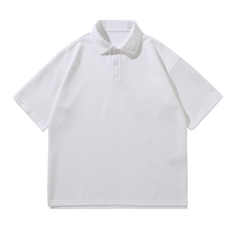 Unisex Clothing Breathable Casual 290g Heavyweight Leading Trendy Polo Shirt Men's Loose Solid Color Split Drop Shoulder Lapel Polo Shirt Couple_viptrois.com