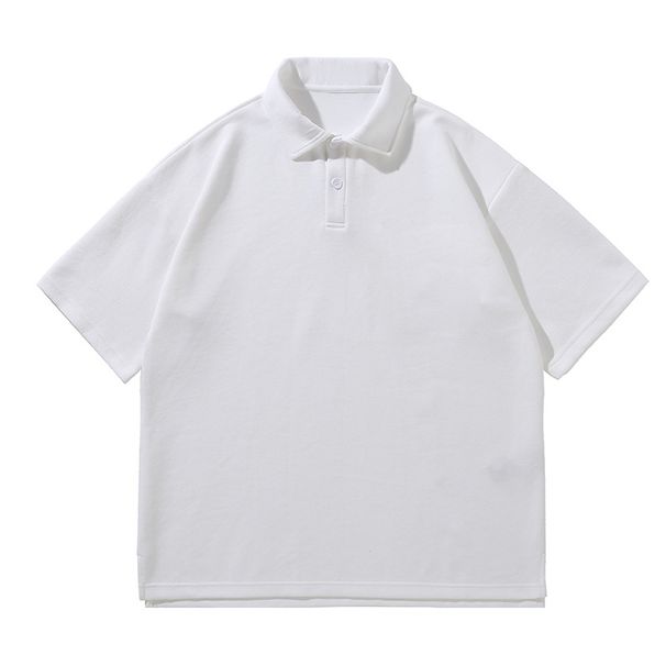 Unisex Clothing Breathable Casual 290g Heavyweight Leading Trendy Polo Shirt Men's Loose Solid Color Split Drop Shoulder Lapel Polo Shirt Couple_viptrois.com