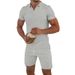Men's Clothing Casual Short Sleeve T-Shirt Shorts Set Breathable Cotton Blend Comfortable Sportswear (White, Black, Khaki, Royal Blue, Light Gray)_viptrois.com