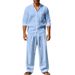 Men's Linen Casual Shirt & Pants Set - Breathable Comfort Fit Long Sleeve Top With Relaxed Fit Trousers For All Seasons (White, Black, Gray, Khaki)_viptrois.com
