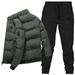 New stand-up collar cotton shirt + pants suit printed men's winter thickened warm cotton clothing casual wear_viptrois.com