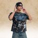 American-syle Washed Disressed Shor T-shir Wih Full Porrai Prin And Oversized Design, One-piece Raglan_viptrois.com