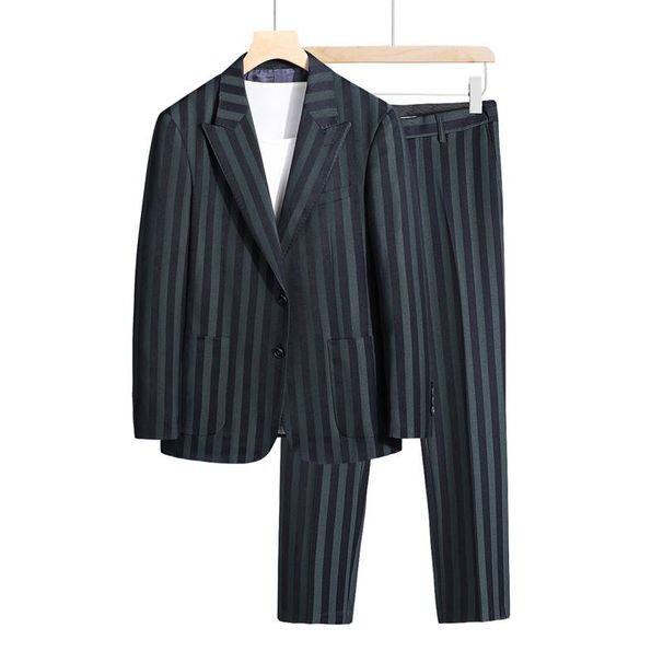 Men's Casual European And American Business Gentleman Striped Handsome Suit, Groom And Best Man Wedding Two-piece Suit + Trousers_viptrois.com