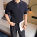 Men's Clothing Summer Short Sleeved Breathable Solid Color Knitted T Shirt High End Slim Fit Lapel Casual T Shirt_viptrois.com
