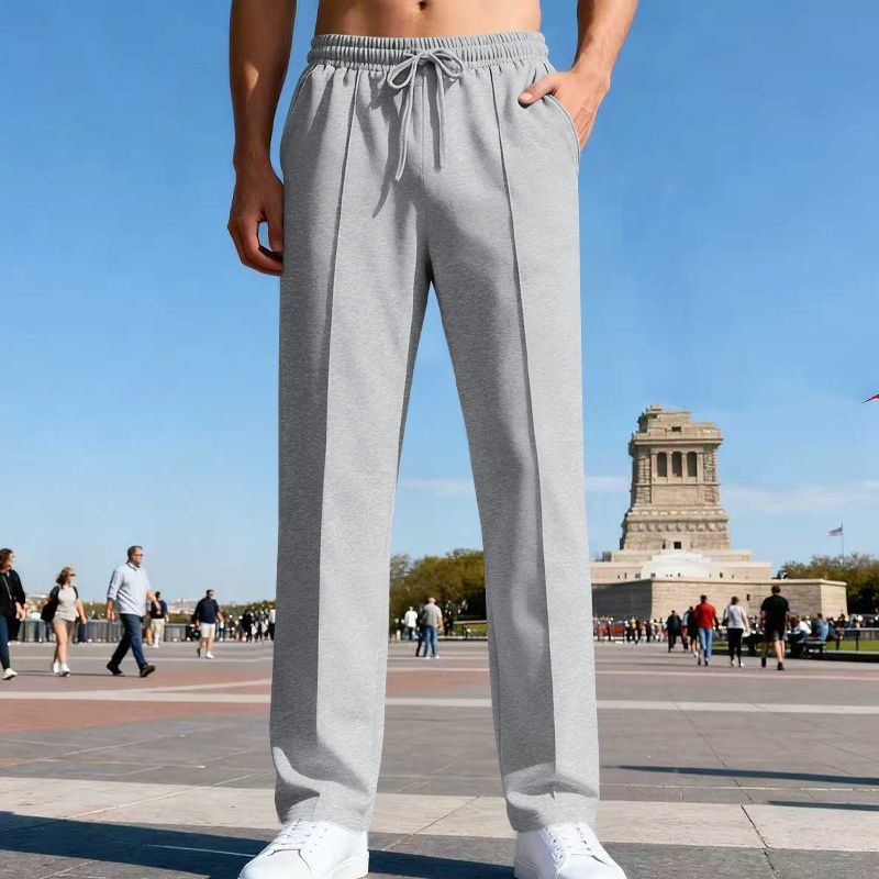 Men’s Straight-Leg Twill Casual Pants – Lightweight Polyester, Drawstring Waist (8 Colors, S-XXXL)_viptrois.com