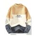 Autumn And Winter Semi High Neck Sweater Men's Warm Knitted Sweater Letter Jacquard Sweater_viptrois.com
