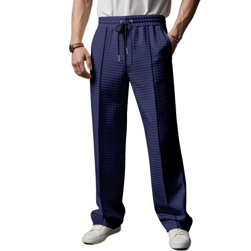 Men's Waffle-Knit Dress Pants – Breathable Textured Polyester With Elastic Waist (S-3XL, 5 Versatile Colors)_viptrois.com