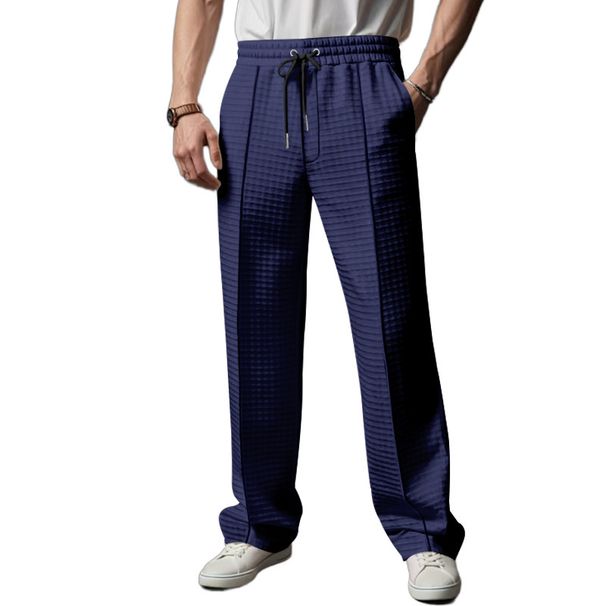 Men's Waffle-Knit Dress Pants – Breathable Textured Polyester With Elastic Waist (S-3XL, 5 Versatile Colors)_viptrois.com